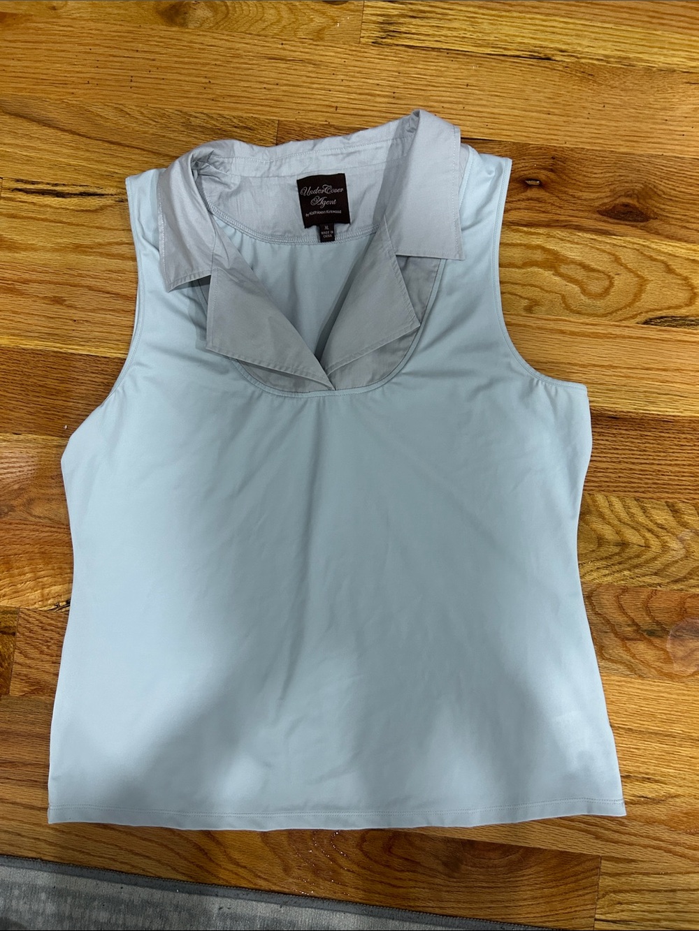 Undercover Agent by Kathleen Kirkwood Light Blue Collared Sleeveless Tank